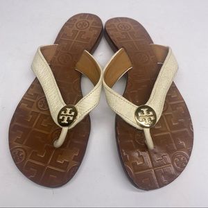 Tory Burch White Leather Thong Sandals